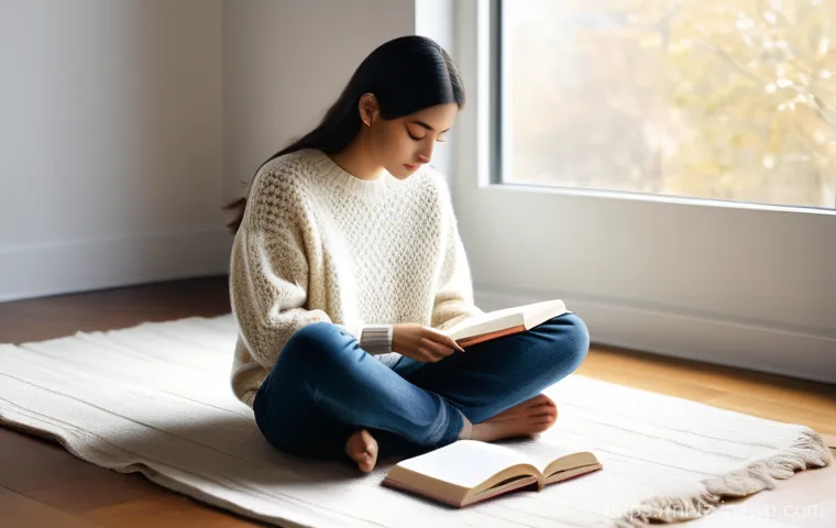 감정 해독을 위한 저널링의 효과 - A young woman, dressed in a cozy, long-sleeved cream-colored sweater and comfortable, dark-wash jean...