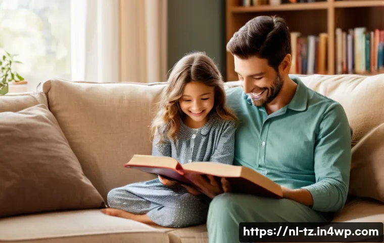 감정 해독을 위한 대화의 기술 - **Prompt 1: Cozy Family Story Time**
A heartwarming indoor scene featuring a family of three. A ...