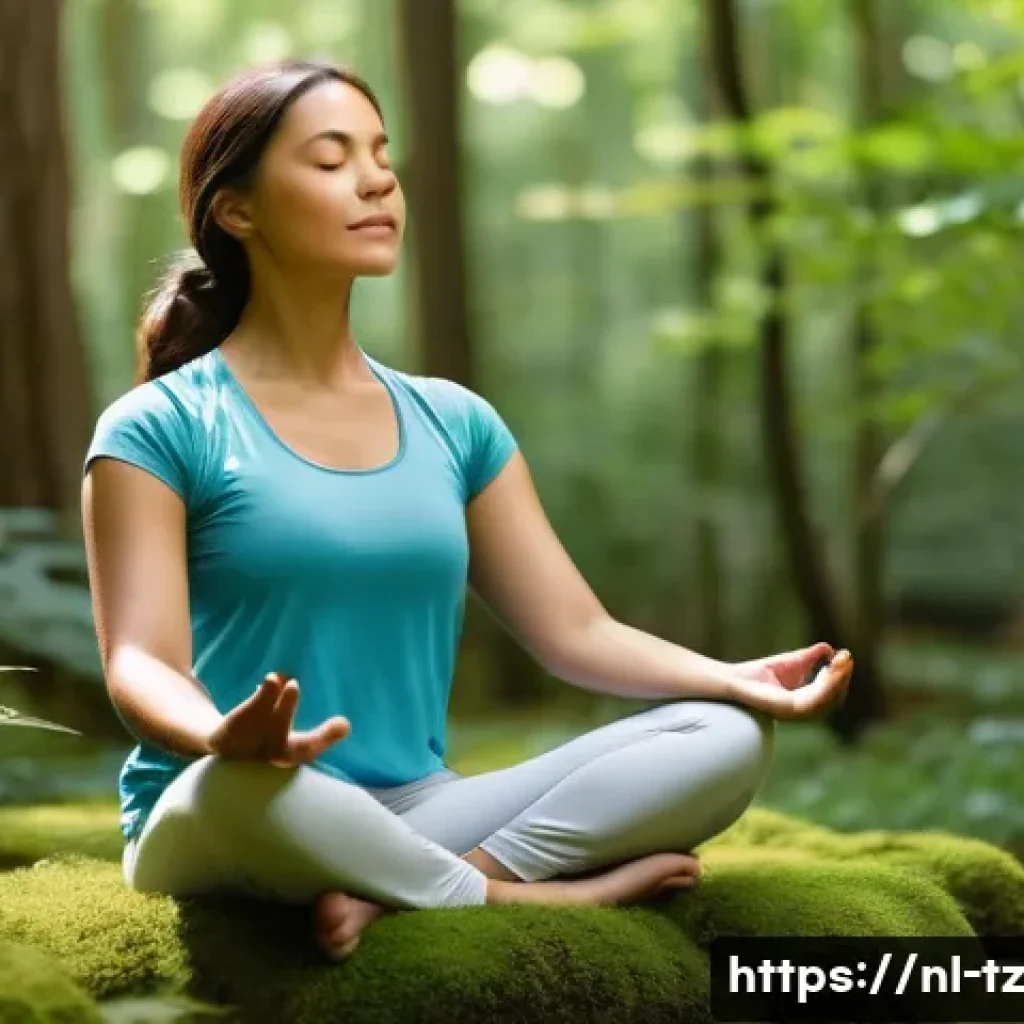 감정 해독 방법론을 활용한 자기 돌봄 - **Prompt 1: Mindful Serenity in Nature**
A serene, adult woman is practicing a gentle yoga pose ...