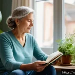 Home 22 감정 해독의 순환적 과정 이해하기 - A serene and thoughtful middle-aged Dutch woman sitting comfortably in a cozy, sunlit living room, j...