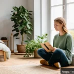 Home 20 감정 해독을 위한 감정 카드 사용법 - A serene morning scene in a cozy Dutch bedroom with soft natural light filtering through large windo...