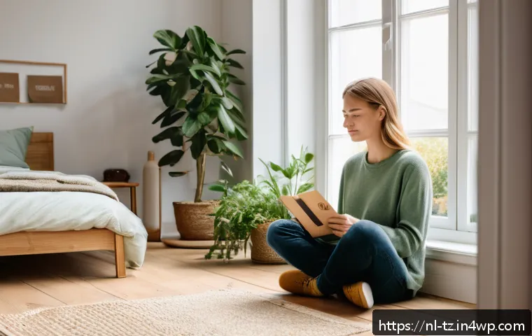 감정 해독을 위한 감정 카드 사용법 - A serene morning scene in a cozy Dutch bedroom with soft natural light filtering through large windo...